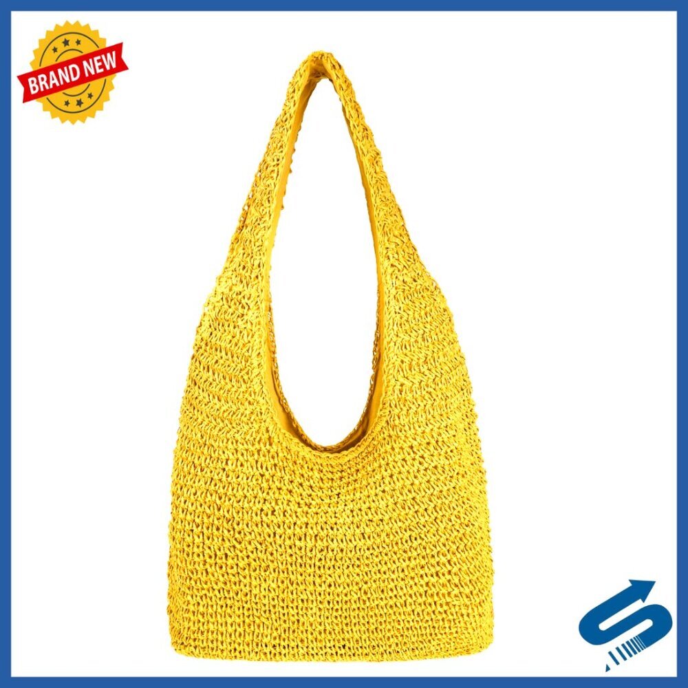 Large Handwoven Straw Tote Bag Boho Chic Summer Beach Hobo Purse